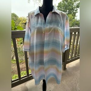 Tommy Bahama Linen Blend Serape Stripe Camp Shirt Havana size 2XL